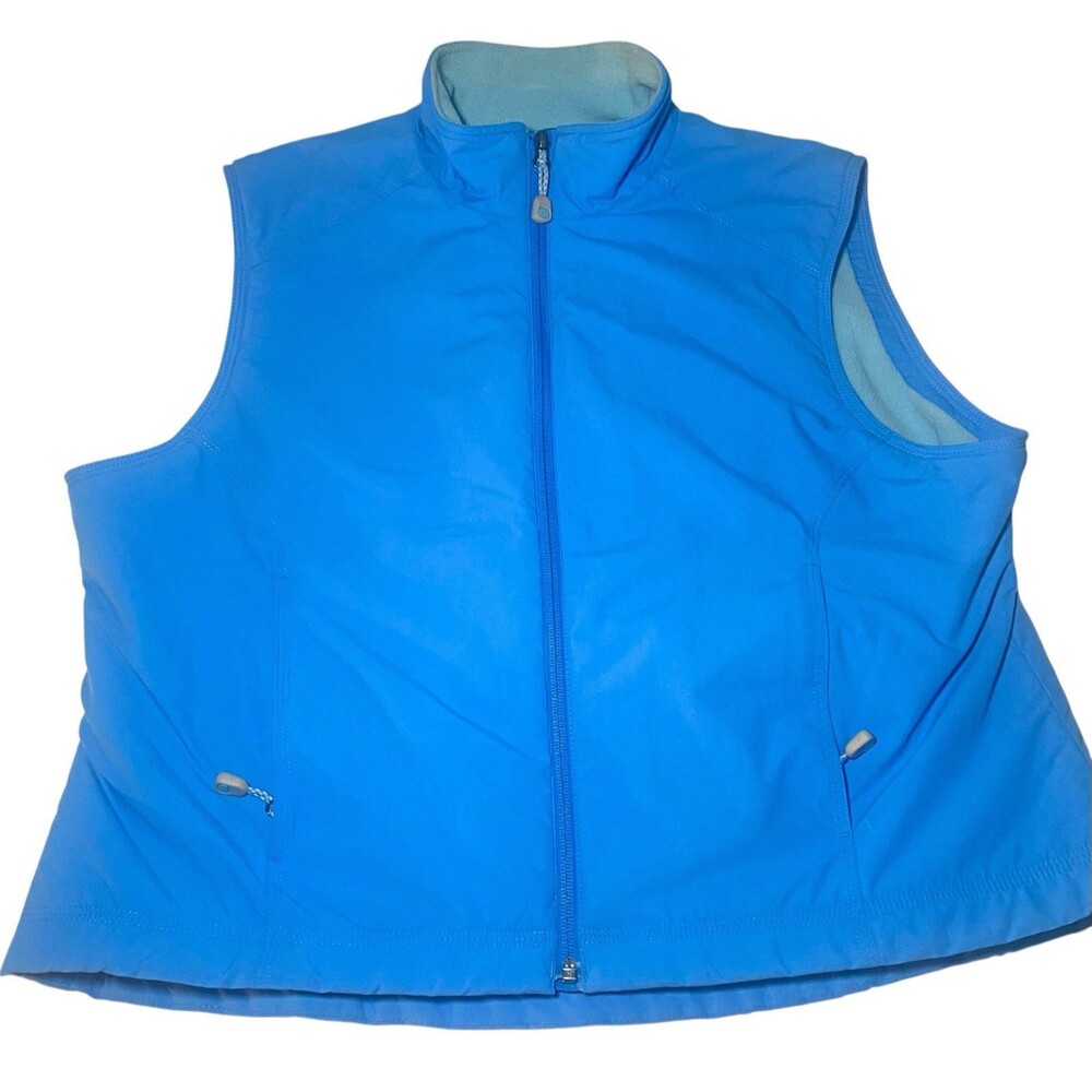 LL Bean Vest Women Size Large Blue Fleece Lined Nylon Outdoors Pockets Layer